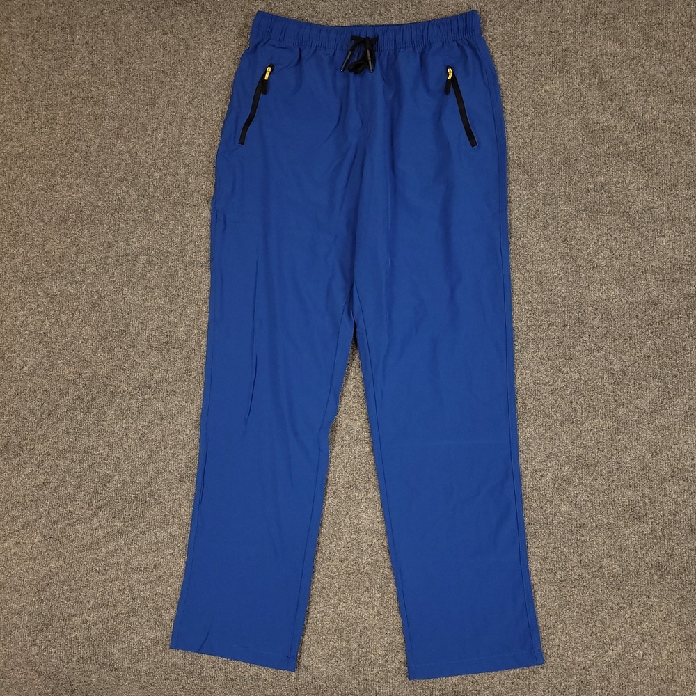 Athletic Travel Pants Men 32x30 Blue Stretch Drawstring Zip Pocket High Rise NWT - Picture 1 of 15